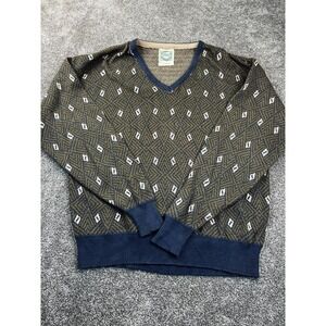 Classics By Puritan Sweater Mens L V-Neck Pullover Cotton Long Sleeve Blue Cream